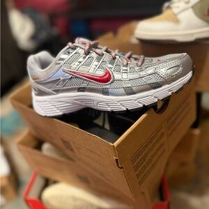 Nike Kids Metallic Silver and Red Sneakers